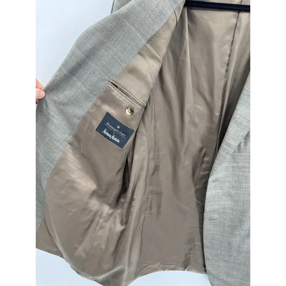 ERMENEGILDO ZEGNA Gray Plaid 2 Button 100% Wool 15 MilMil 15 Blazer 44R 54R EUR